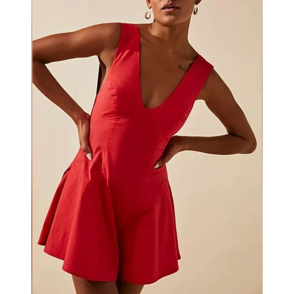 NWT FREE PEOPLE Eye Catching Mini Dress RED Back Bow XS